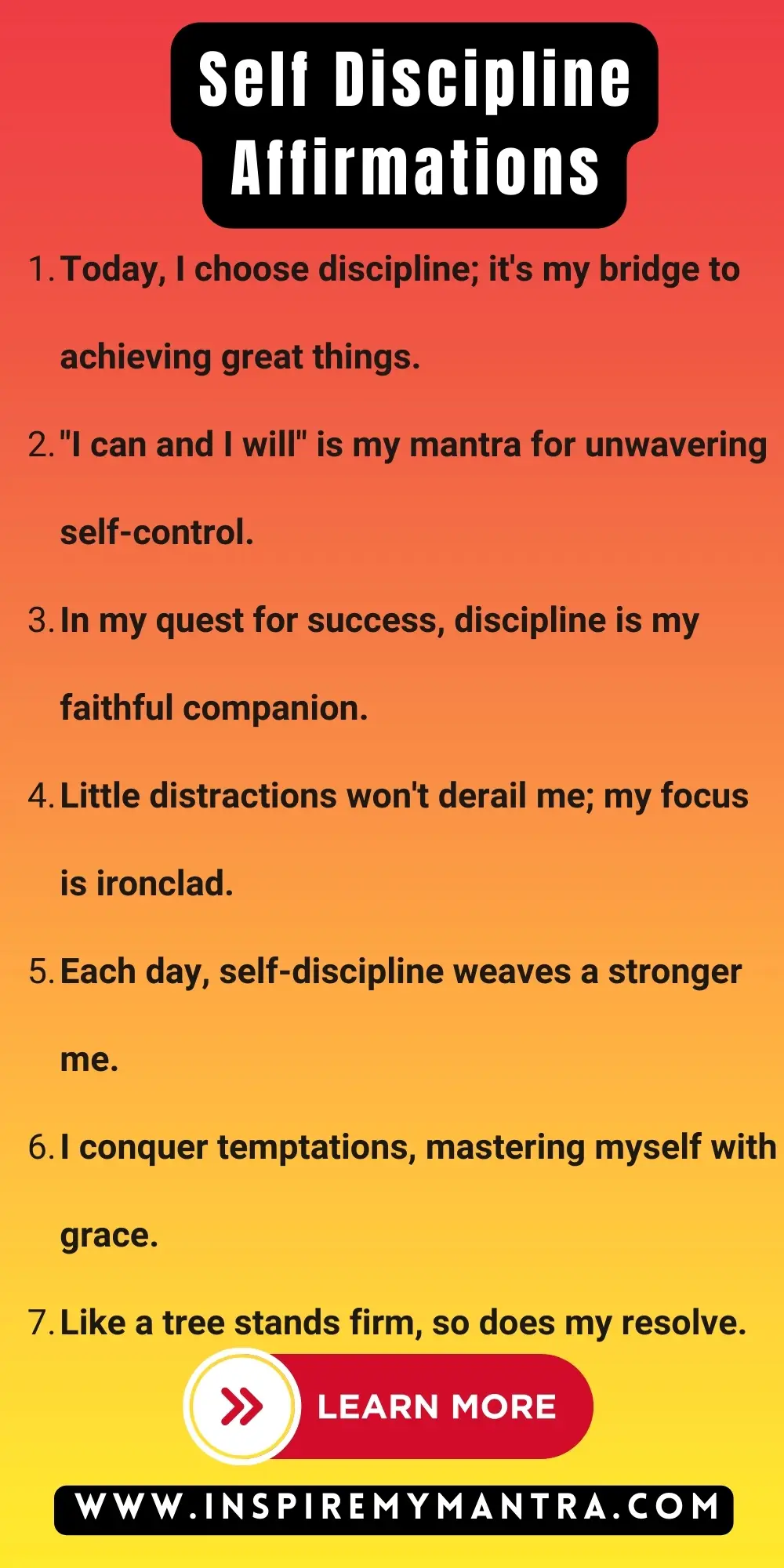 Self Discipline Affirmations List