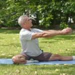 Old man over 60 doing streching excercise