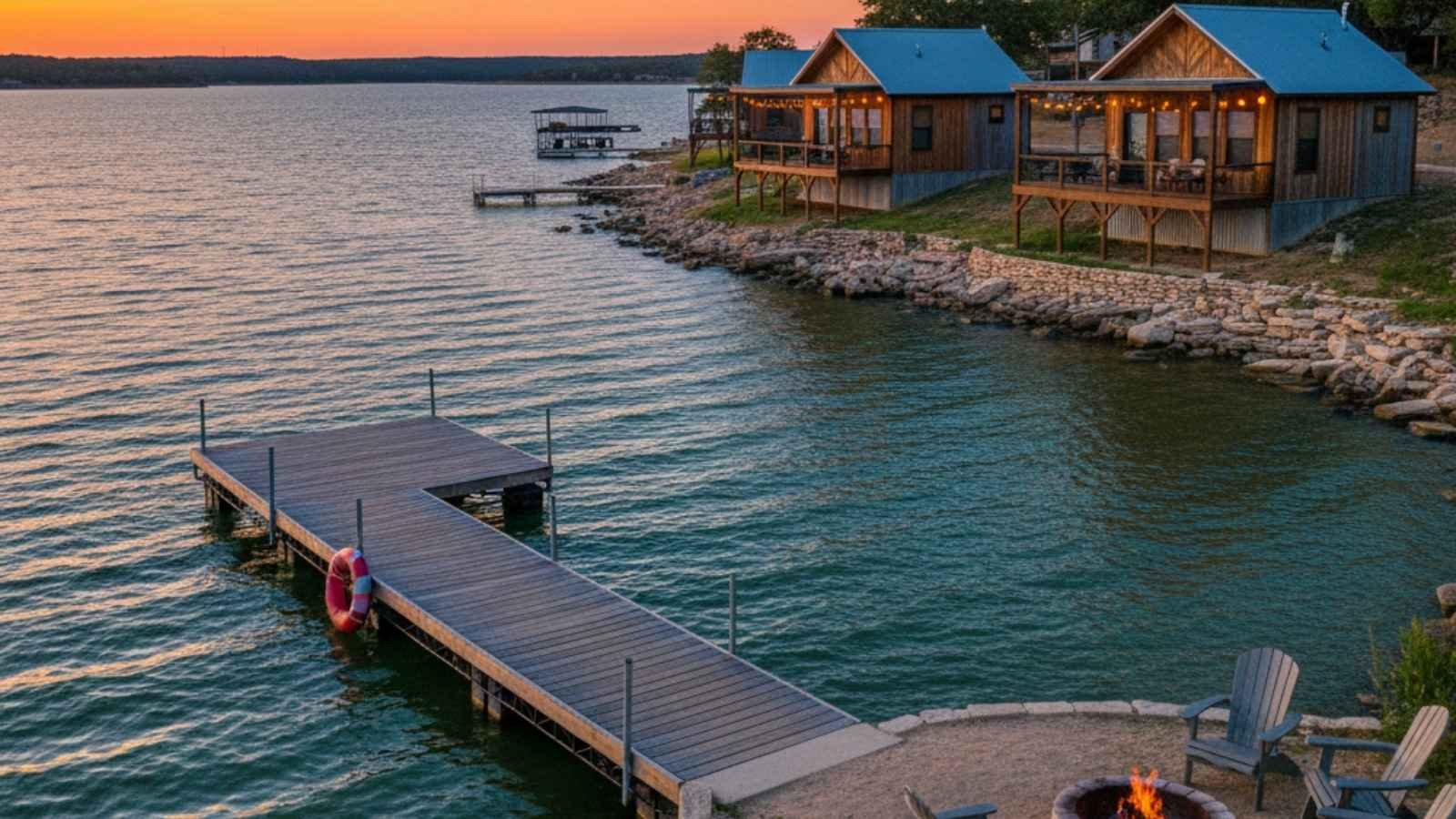 Cabins on the Lake with Dock & Firepit – Lake Travis, Texas