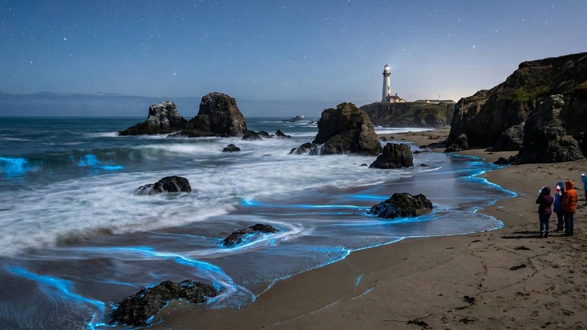 Bioluminescent Winter Surf (California Coast)