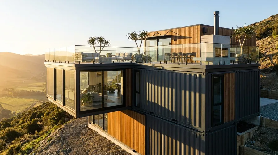 Mountain Ridge Charcoal Container Cantilever with Glass Railings