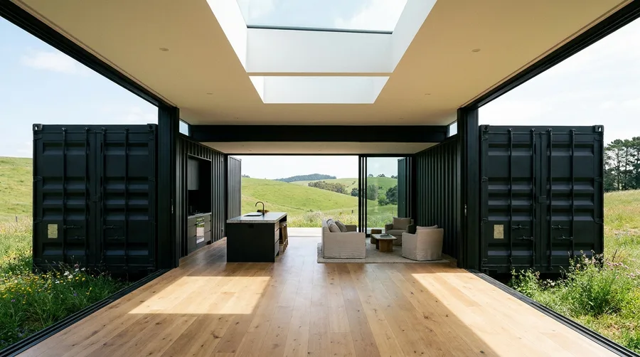 Matte Black Container Shell with Wall-to-Wall Glass Glazing
