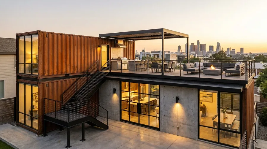Urban Industrial Concrete and Rust Corten Stacked Layout