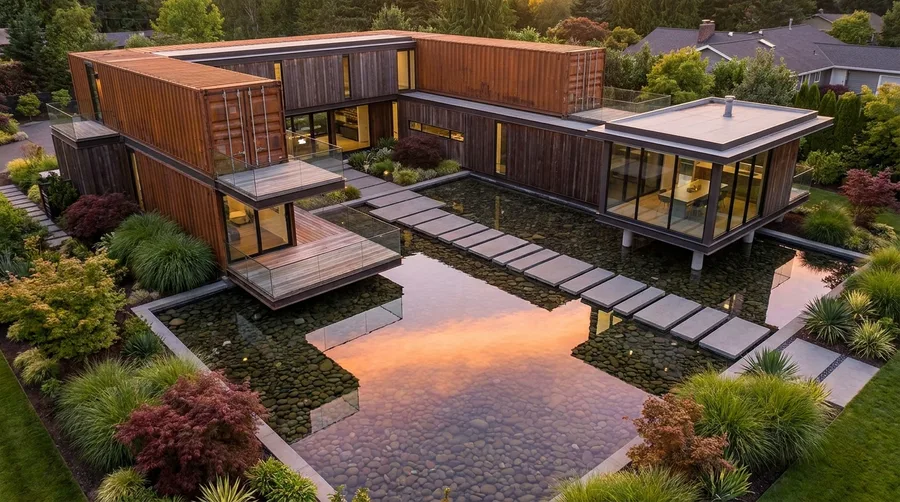Seasonal Courtyard Transitions with Corten Steel and Water