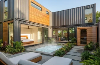 Backyard Spa Container Home with Hot Tub and Sauna