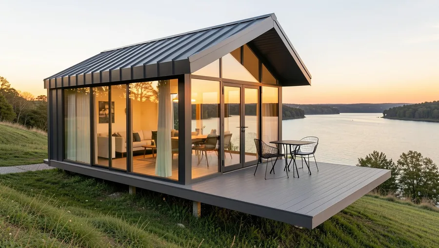 Single-Pitch Glass Pavilion with Cantilevered Perimeter Walkway