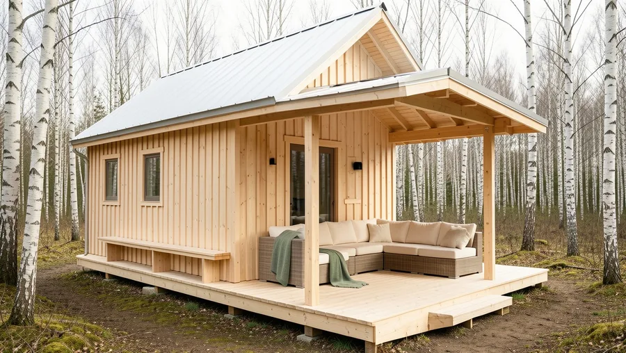 Scandi-Style Light Fir Gable with Covered Deck Corner
