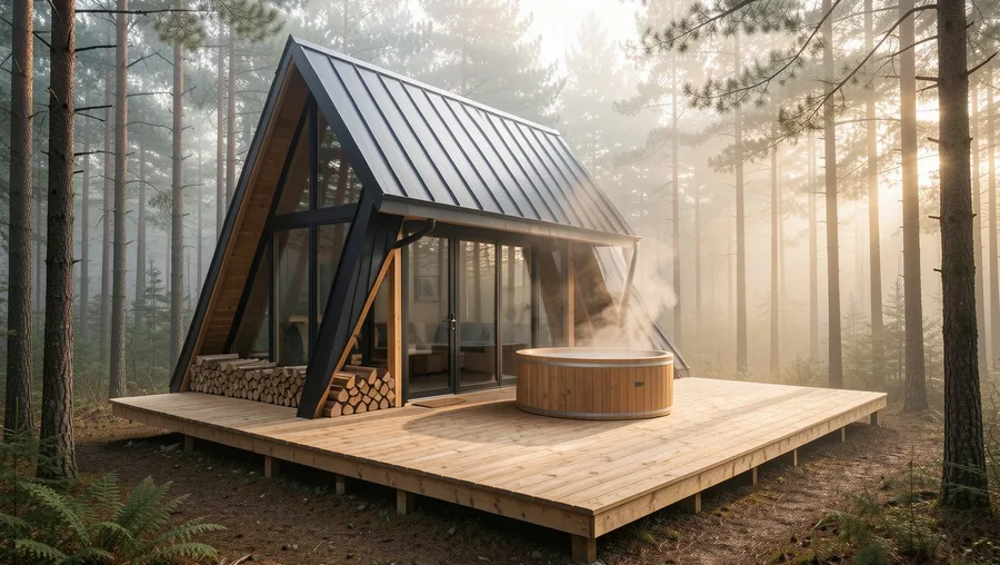 A-Frame Cabin with Continuous Wrap Deck and Sunken Spa