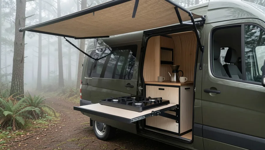 Side Sliding Door Kitchen with Swing-Out Gas Arm
