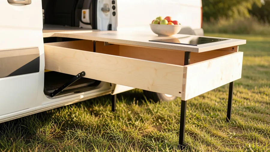 Cantilevered Side-Mounted Slide with Fold-Down Support Legs