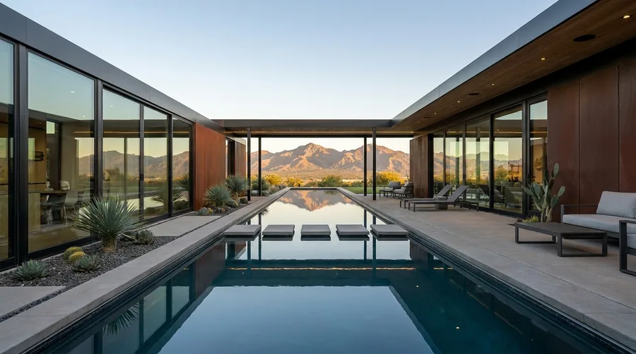 Desert Modern L-Shape with Reflecting Infinity Pool and Mountain Views