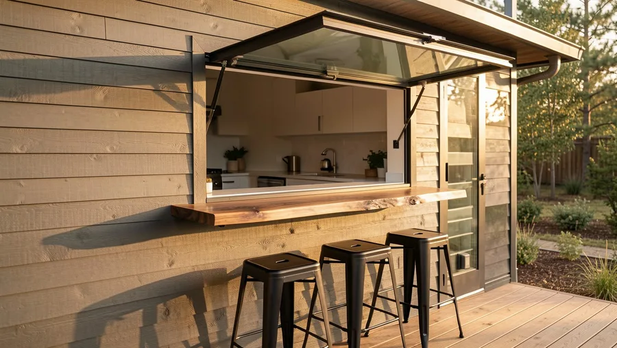 Fold-Down Cantilevered Bar Deck Windows