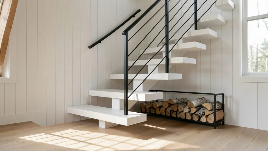 Floating White Oak Cantilevered Loft Staircase