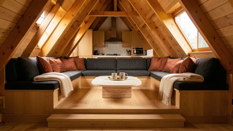 Sunken Living Room with Built-In Storage Benches
