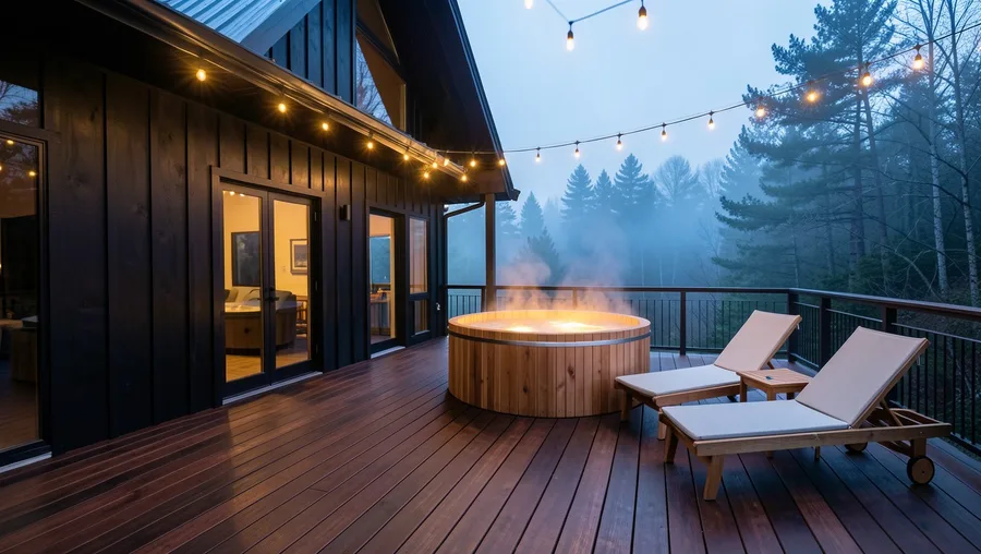 Wrap-Around Cantilevered Cedar Deck with Sunken Tub
