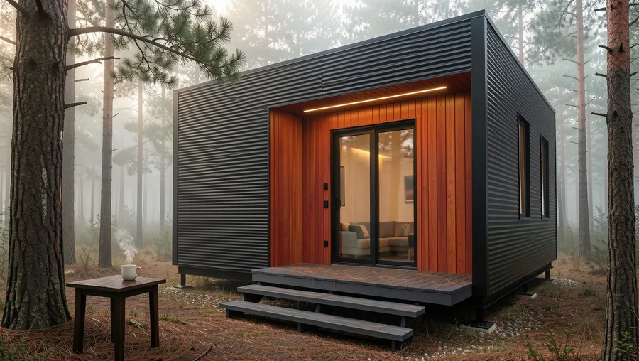 Monolithic Black Steel with Vertical Cedar Planking