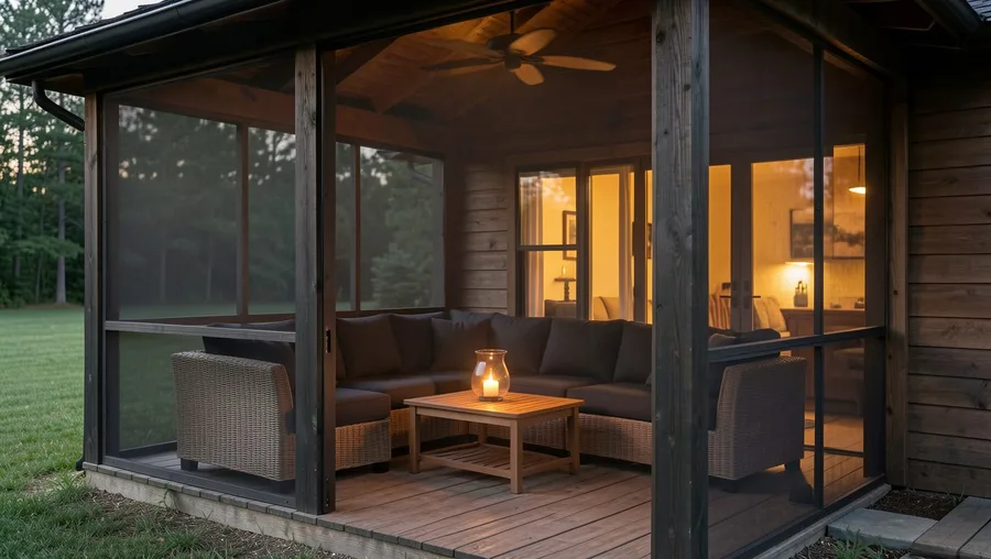 Covered Screened-In Porch with Motorized Mesh Panels