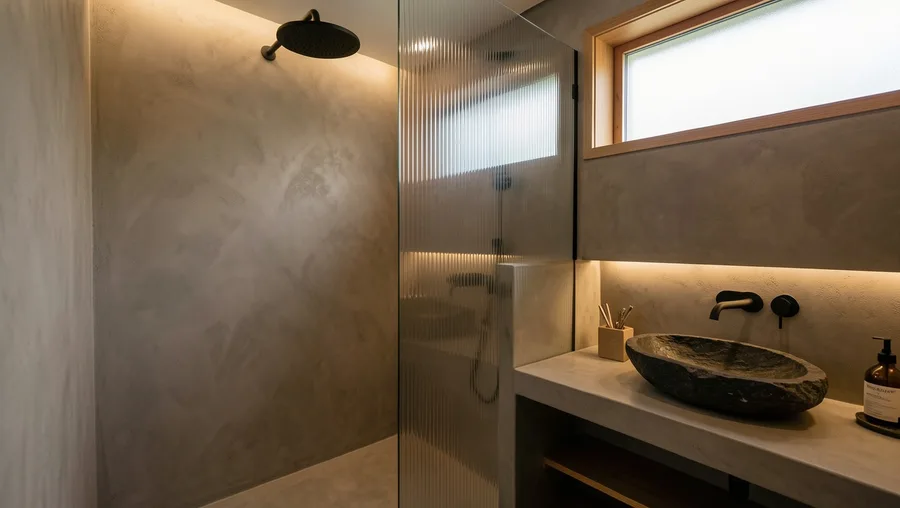 Spa Bathroom with Continuous Microcement and Rain Shower