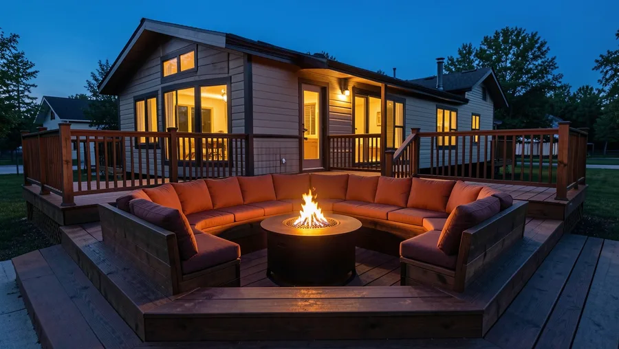 Sunken Fire Pit Deck Built into Wraparound Cedar Platform