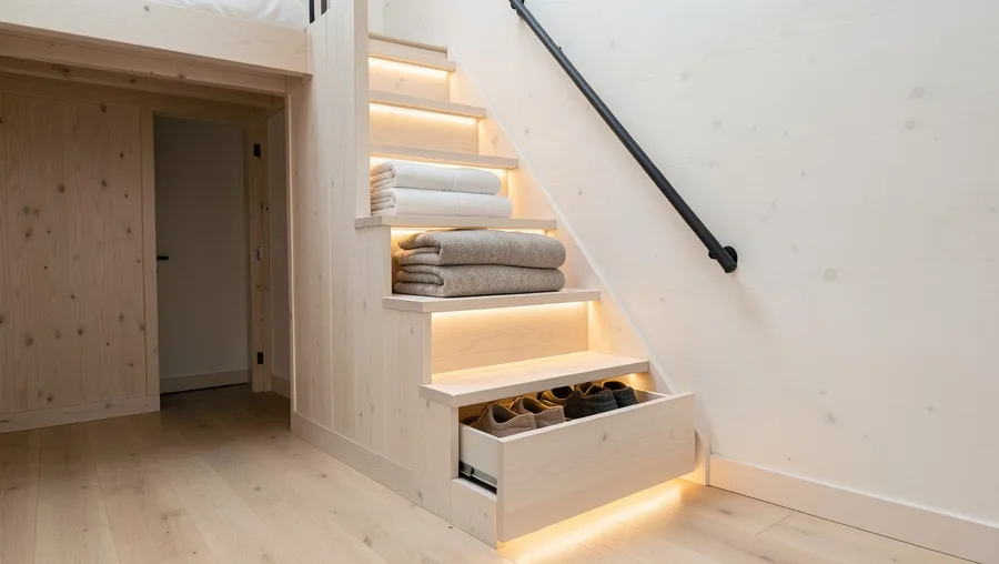 Hidden Loft Staircase with Integrated Storage Cubbies