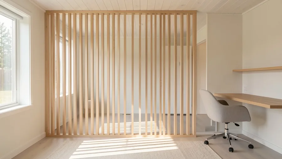 Vertical White Oak Slatted Room Partition Screen
