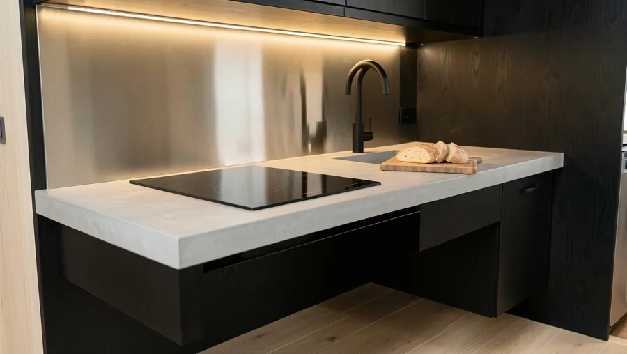 Cantilevered Kitchen Countertops with Integrated Storage
