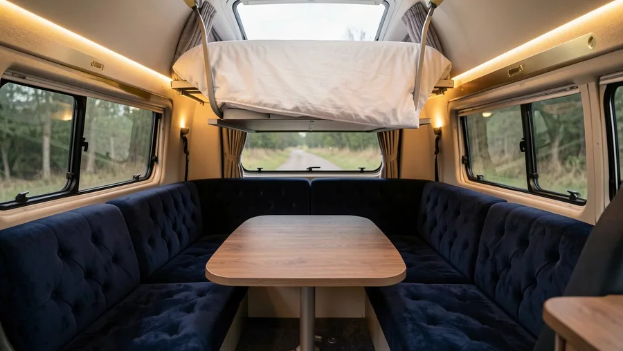Electric Drop-Down Loft Bed over Plush Velvet Lounge