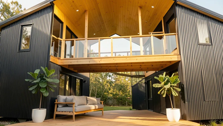Two-Story Slanted Roof with Overhead Sleeping Loft Bridge