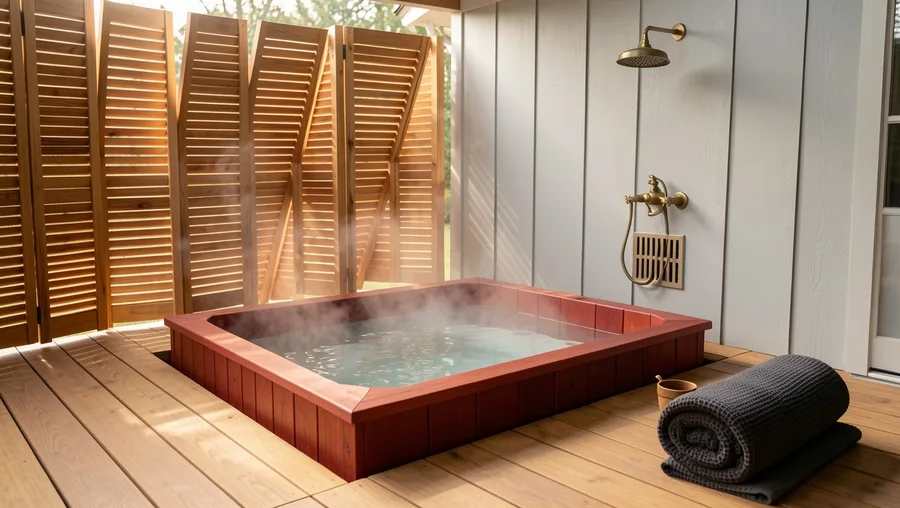 Sunken Cedar Hot Tub Platform with Cedar Privacy Louvers