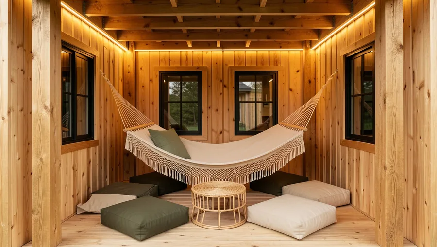 Suspended Canvas Hammock Bed and Modular Floor Cushions