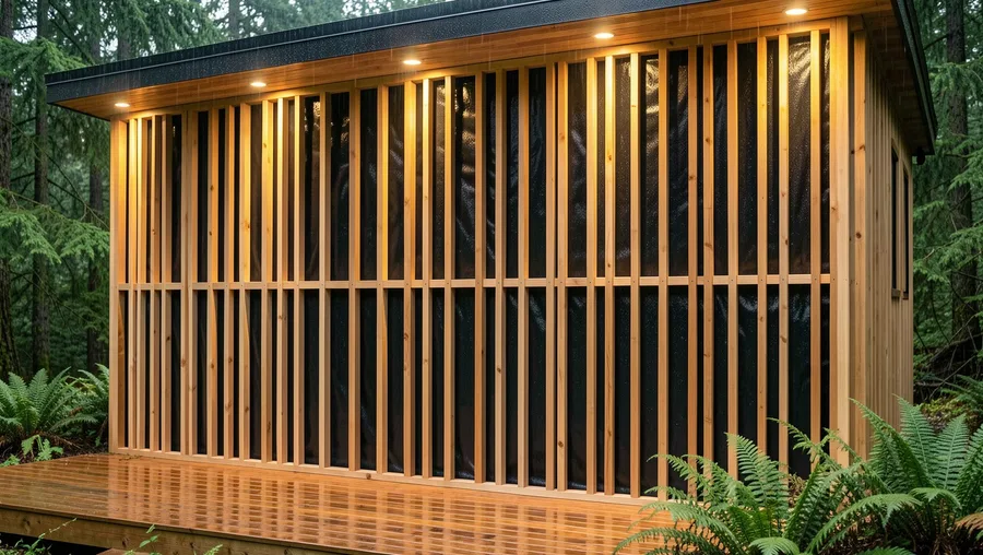 Rain Screen Cedar Battens over Dark Weather Barrier