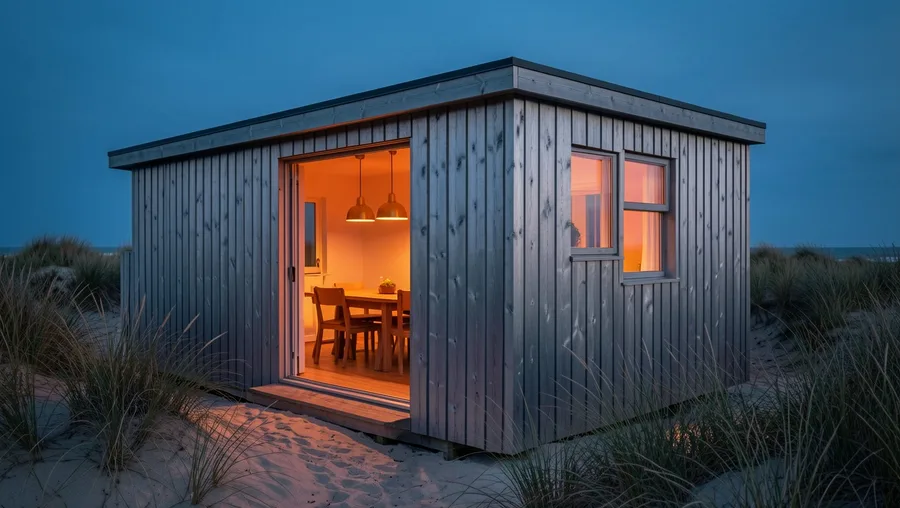 Weathered Silver Cedar Planking with Warm Interior Glow