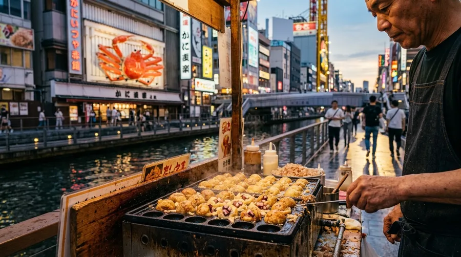 Taste Takoyaki Along the Dotonbori Canal