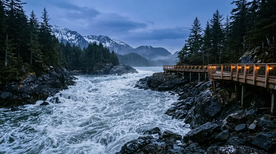 A Waterfall That Appears to Flow Backward During Extreme Tides