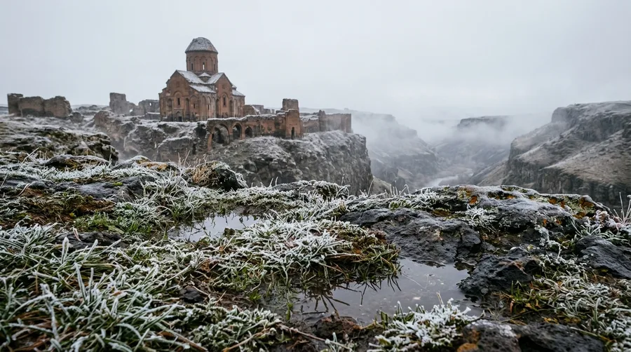 The Winter Mist Over the Medieval Ruins of Ani
