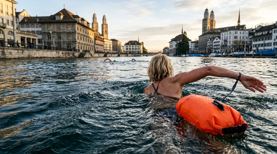 Swimming the Limmat River in Zurich