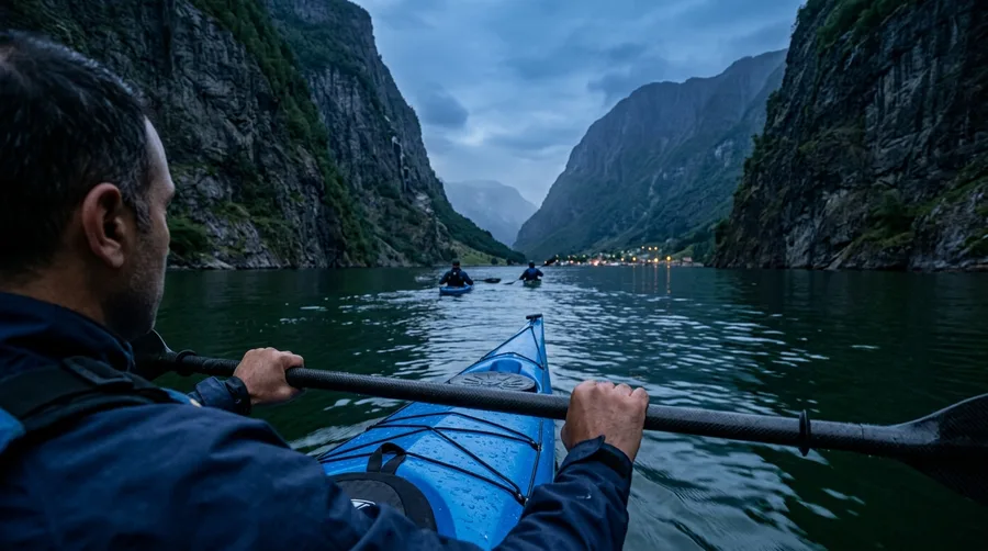 Kayak Through Narrow Nærøyfjord Channels