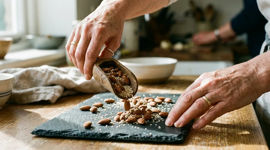 Raw Almonds and Sesame Seeds