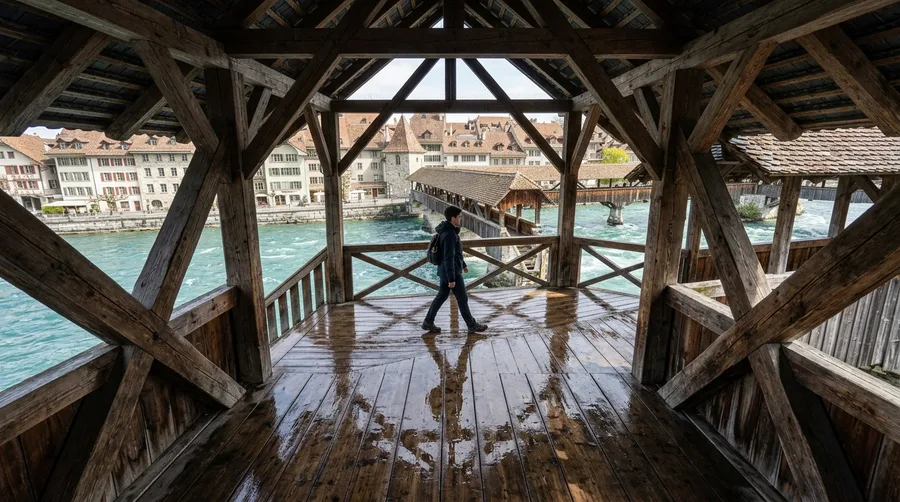 Climb the covered wooden bridges of Thun