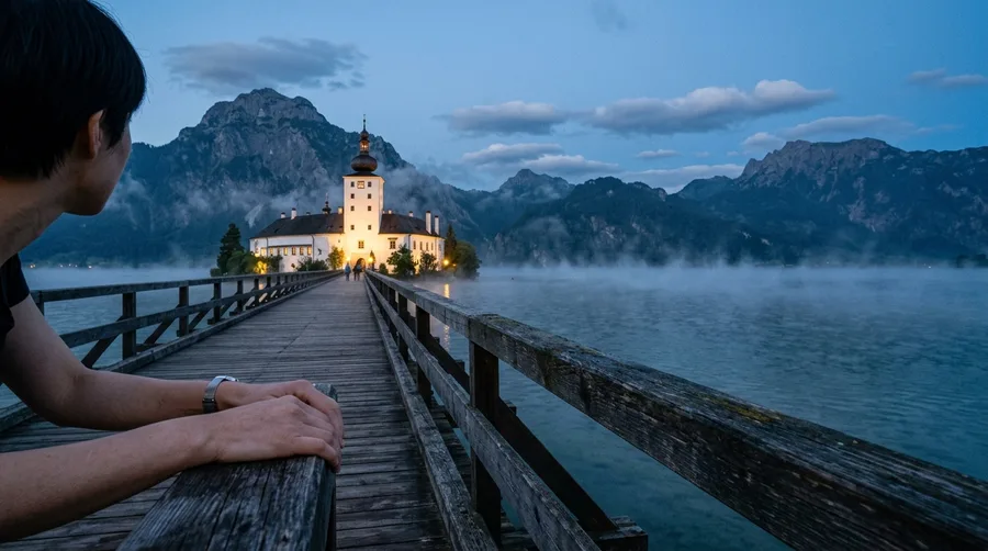 Cross the wooden bridge to Schloss Ort