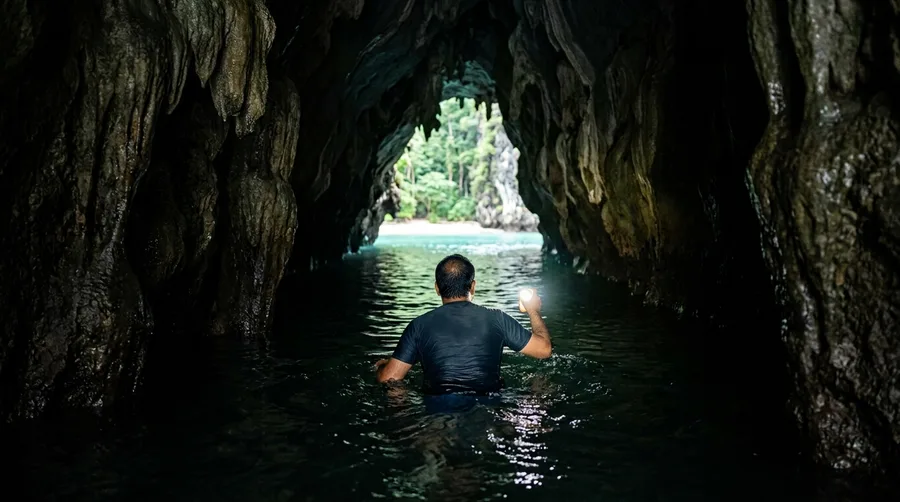 Swim Through the Dark Caves of Koh Mook