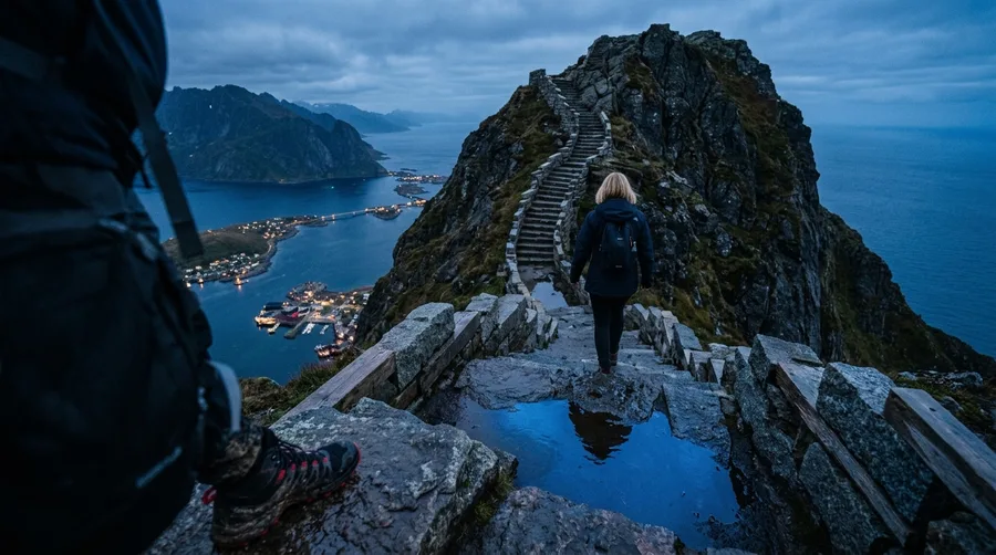 Climb Reinebringen in Lofoten