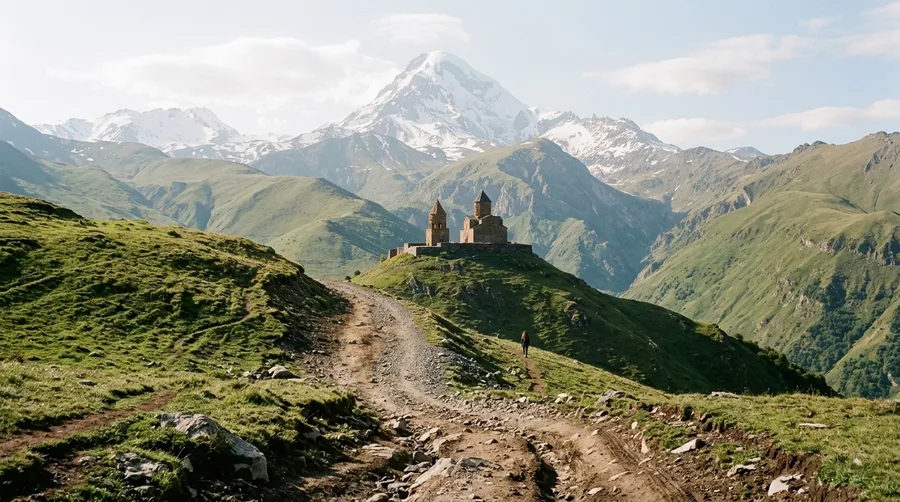 Climb to Gergeti Trinity Church in Georgia