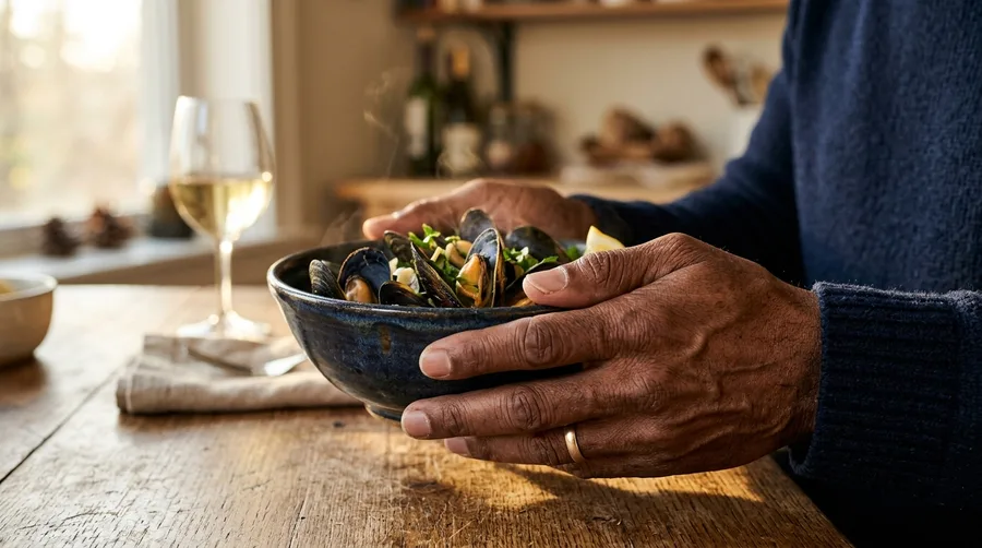 Steamed Mussels in White Wine Broth